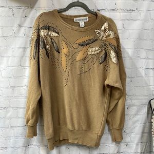 Victoria Harbour Vintage gold metallic embellished beading medium sweater